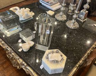 Large French style coffee table with  granite top
