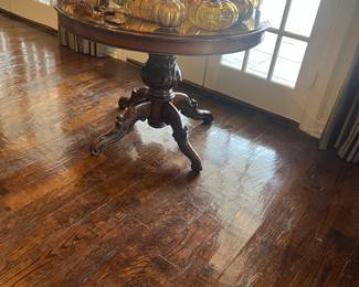 Pedestals table and glass pumpkins