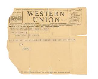 Western Union Telegram from Al Capone to Sam Costello