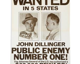 John Dillinger PUBLIC ENEMY NUMBER ONE!  wanted poster