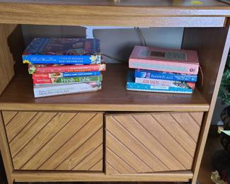 wood shelf w/ books