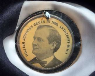 1900 16 to 1 AntiTrust William Jennings Bryan Democratic Pin