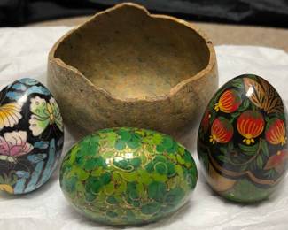 Carved Stone Bowl Decorative Eggs