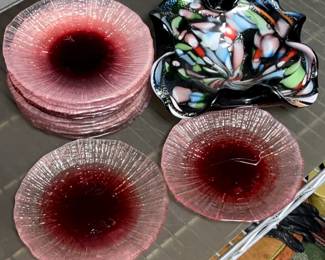 Textured Glass Dessert Plates Molded Glass Bowl