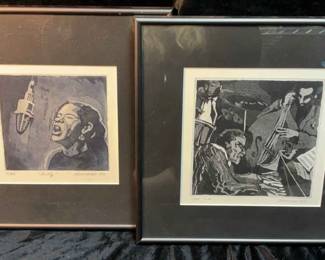 Two Aquatint and Dry Points by Artist Jennifer Brouse