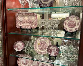 Old English, Staffordshire, etc. Plates, Etched Glassware 