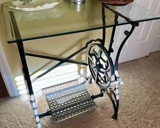 Antique Sewing Machine Base and Glass Table Top