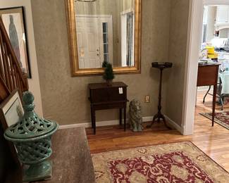 Sewing Box by Large  Mirror, Tall Pedestal