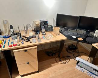 3 Piece Work Table, HP Monitors, Rolling File Caninet