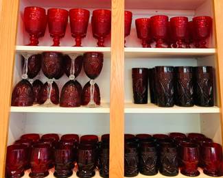 Red Cristal D'Arques Durand Glasses / Vintage Red Stem Water/Wine Glasses