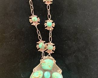 Sterling Silver Native American Necklace with Turquoise Pendant