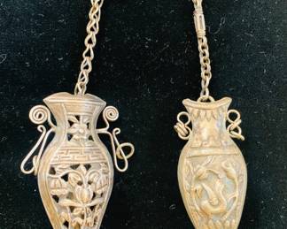 Antique Chinese Silver w/Carnelian Pendants