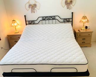 King Size Adjustable Bed / (2) White Washed Nightstands