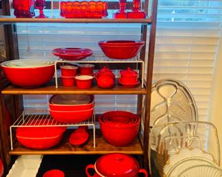 Overview - Red Fostoria / Le Creuset / Vintage Pyrex