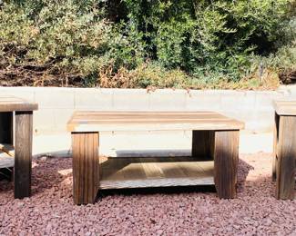 Wooden Patio Coffee Table & (2) Nightstands