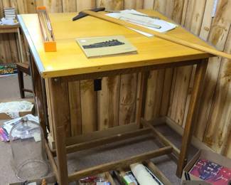vintage drafting table and drafting tools
