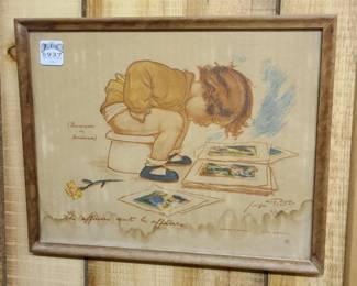 cute vintage framed print, bathroom humor
