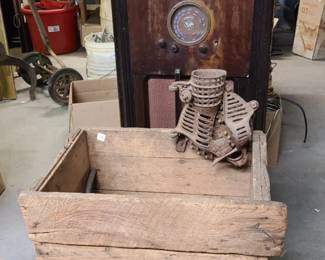 antique corn sheller and box