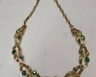 vintage Lisner choker with blue/green aurora borealis rhinestones