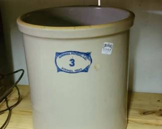 vintage 3 gallon crock and vintage donut telephone