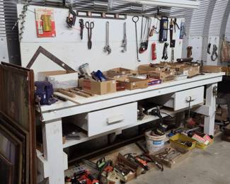 workbenches and LOTS of vintage tools and hardware