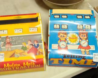 vintage learning toys, stamped metal