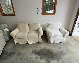 Slip Covered Sofa and Matching Chair