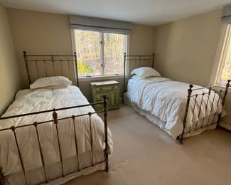 Pair of Antique Distress Painted Twin Beds