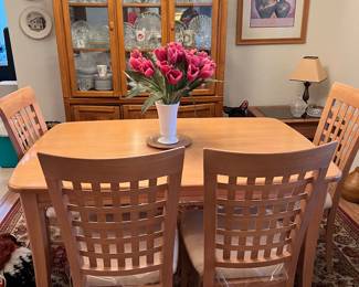 DINING TABLE WITH BUTTERFLY (HIDDEN) LEAF, MATCHING CHINA CABINET