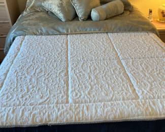 QUEEN BOX SPRING, MATTRESS, FRAME, LINENS