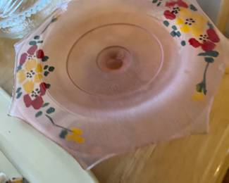 VINTAGE FROSTED PINK HAND PAINTED BOWL