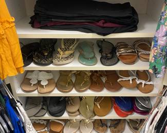 Shoes are 7's and 7 1/2.  Tory, Coach, Michael Kors, and many, many more name brand styles.