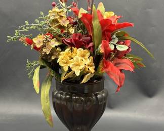 Faux Flower Arrangement in Brown Footed Planter