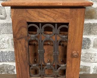 Vtg. Wood Key Box w/ 9-Hooks and Open Metal Door