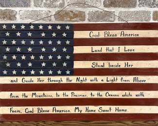 Americana Wooden Flag w/ God Bless America Lyrics