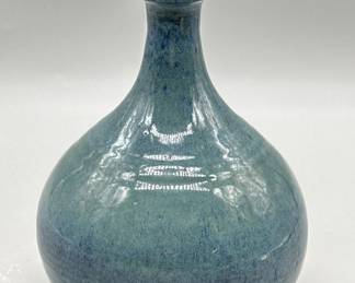 Green Speckled Glazed Pottery Decanter / Vase