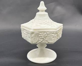 White Milk Glass Footed Candy Dish w/ Pyramid Lid