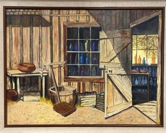 Old Barn Scene in Wooden Frame