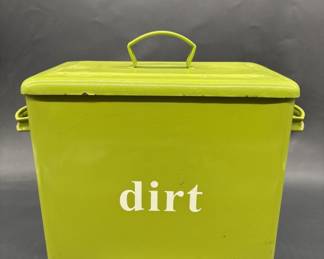 Vintage Green Metal Dirt Can w/ Lid