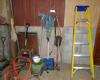 Yard tools, ladder