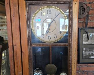 Waterbury Clock Co. regulator clock.
30.5" x 16" x 5" deep
$75