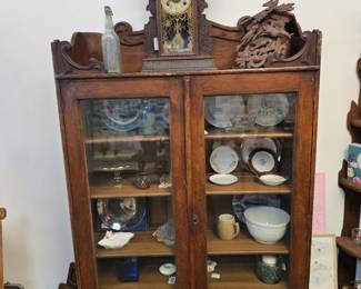 Oak Hutch
67" tall, 44" wide, 15" deep
4 solid wood shelves with plate grooves, skeleton key lock
$600 OBO