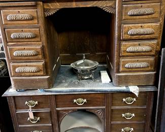 Oak Pedestal Bankers Desk
& Vintage Writing Desk