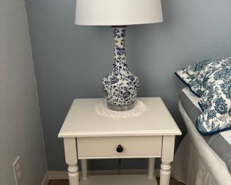 Two Tier White Night Stand, Blue and White Floral Ceramic Table Lamp