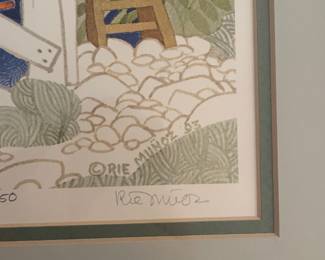 Framed and Matted Lithograph "Tenakee Laundry" by Rie Munoz