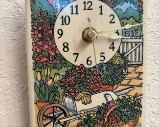 Santa Barbara Ceramic Design Floral Wheelbarrow Clock