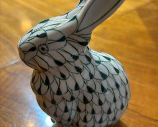 Andrea by Sadek Green and White Porcelain Rabbit Figurine