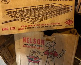 Hewitt Bar-B-Q Spit Basket, 1969 Nelson Adjustable Barbecue Grill