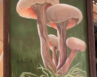 Framed Acrylic Painting of Mushrooms by Anita Jack