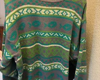 Coral Knitted Green, Grey and White Aztec Design Sweater